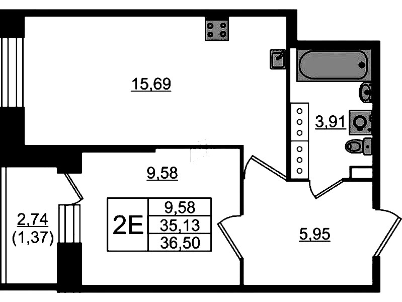 1-комнатная квартира 36.5 м², 17/23 эт., ЖК «Живи! В Рыбацком»